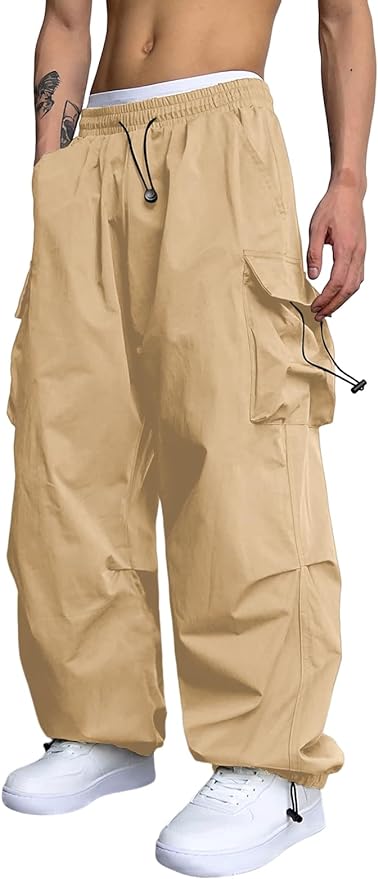 ZAFUL Men's Parachute Pants Casual Baggy Cargo Drawstring Trouser