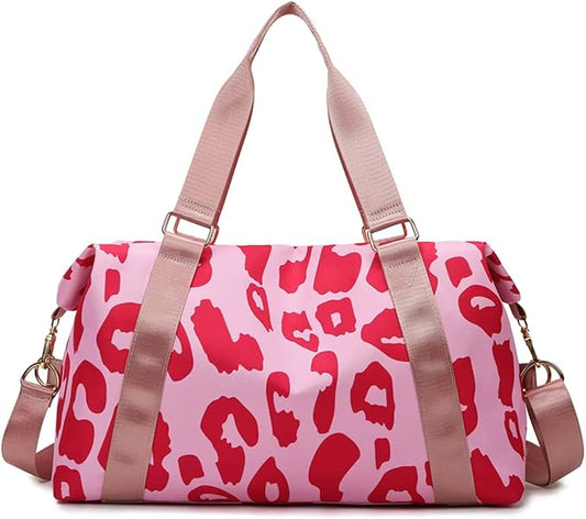 Weekender Duffel Sport Gym Bag Overnight Travel duffle Bags with Wet Pocket-Cow Print Pink