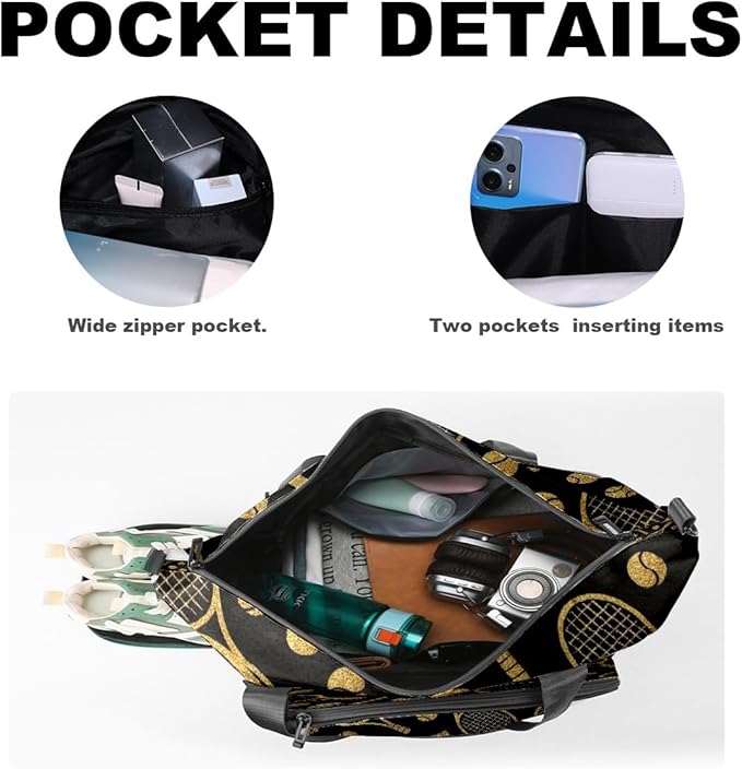 Luxury Racket Black Gym Bag for Women & Tennis Bag, Large Sports Duffel Bag Waterproof with Ventilated Shoe Compartment & Front Racket Sleeve, Lightweight Travel Weekender Overnight Bag