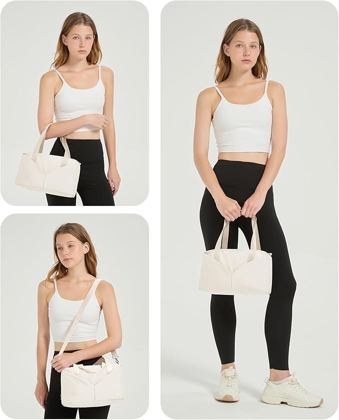 Ceneda Small Gym Bag for Women, 12 inch Mini Gym Bag with Wet Pocket, Lightweight Tote for Gym, Sport, Workout - White