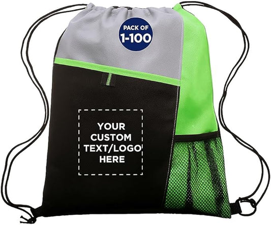 DISCOUNT PROMOS Custom Non-Woven Drawstring Backpacks Set of 10/50/100, Personalized Bulk Pack