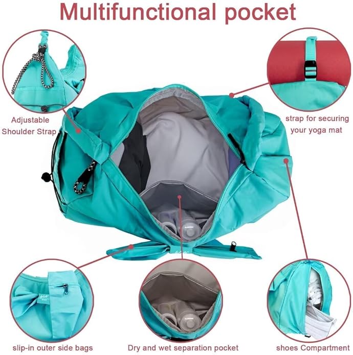 WOLT Gym Bag For Women, Yoga Mat Bag with Shoes Compartment, Wet Pocket and Water Bottle Pocket