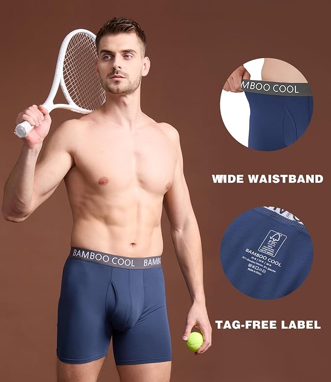BAMBOO COOL Men's Ultra ComfortSoft Underwear, Moisture Wicking & Breathable No Ride Up Boxer Briefs with Fly, Multipack