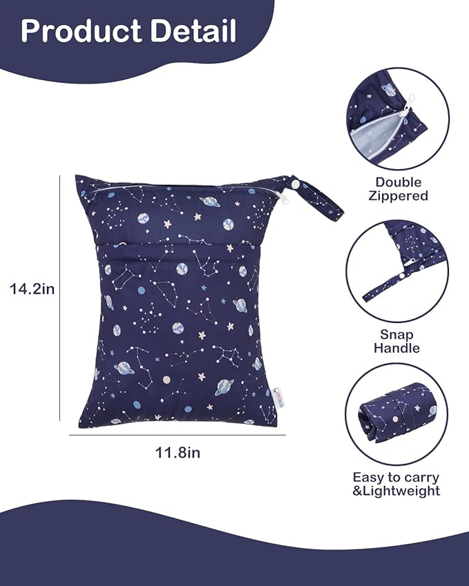 ALVABABY 3pcs Cloth Diaper Wet Dry Bags Waterproof Reusable with Two Zippered Pockets Travel Beach Pool Daycare Soiled Baby Items Yoga Gym Bag for Swimsuits or Wet Clothes 3L-ZM32