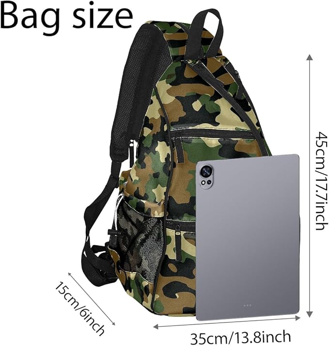 Pickleball Bag Camouflage Green Pickle Ball Backpack for Women Men Premium Lightweight Crossbody Sling Bag Sports Backpack for Pickleball Paddle Tennis