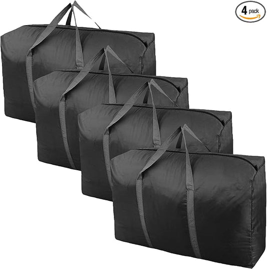 100L Extra Large Storage Bags, Big Moving Bags with Strong Zippers & Carrying Handles, Packing Bags for Moving, Storage, Travel and Camping, Storage Totes For Space Saving (Black, 4 Pack)