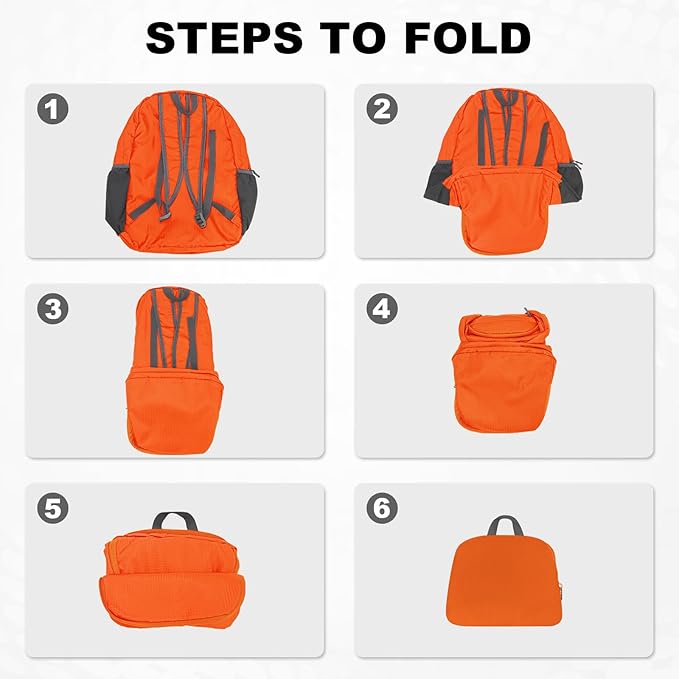 HOLYLUCK 20L lightweight packable Hiking Daypack Foldable Backpack for Men Women Small Travel Outdoor Foldable Shoulder Bag-orange