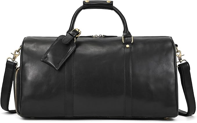 Leather Duffel Bags for Men and Women 20 Inch Full Grain Leather Travel Overnight Weekend Leather Bags Travel Duffel for Men, 9804 Black