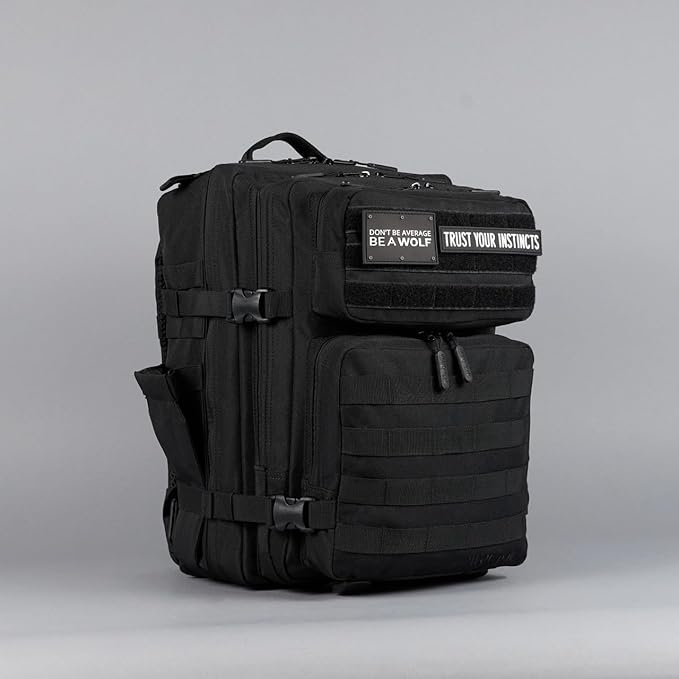 WOLFpak 35L Athletic Gym Backpack - Durable 1000D Waterproof Oxford Material with MOLLE Webbing, Laptop Pocket & Dual Cup Holders, Durable Fitness/Travel/Military Daypack (Alpha Black)