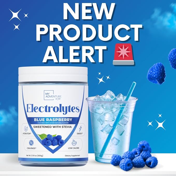 Zero Sugar - Blue Raspberry Electrolytes Powder - Refreshing Hydration - Caffeine Free Energy - All Natural Ingredients - Vegan, Keto and Paleo - Sugar Free Electrolyte Powder Drink Mix - 120 Servings