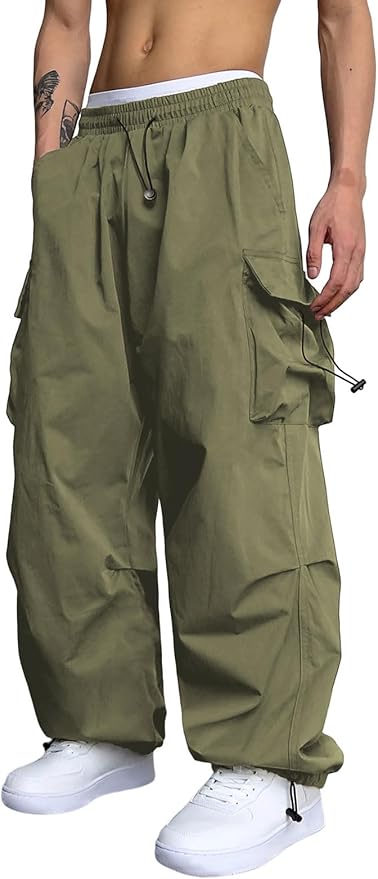 ZAFUL Men's Parachute Pants Casual Baggy Cargo Drawstring Trouser