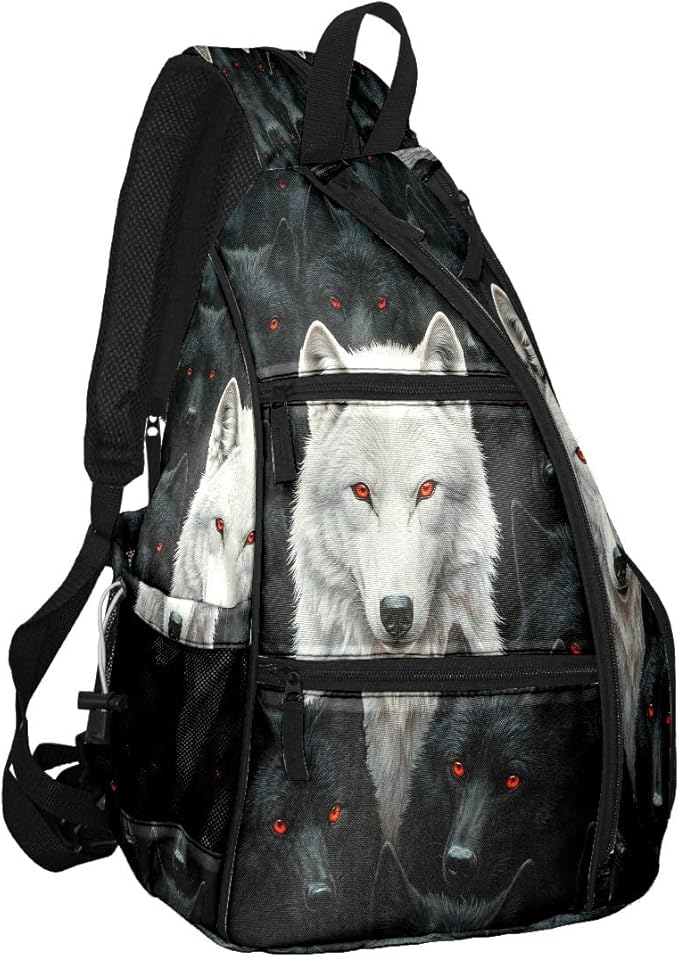 Pickleball Bag Black Wolf Pickle Ball Backpack for Women Men Premium Lightweight Crossbody Sling Bag Sports Backpack for Pickleball Paddle Tennis