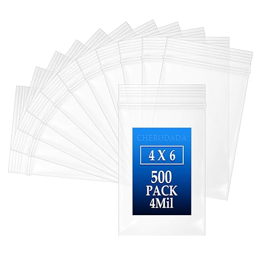 Zip Small Plastic Bags, 4x6 inch (500 pcs) 4 Mil, Clear Resealable Poly Bag for Jewelry, Gift, Candy, Pill, Snack, Storage, coin, Business Baggies