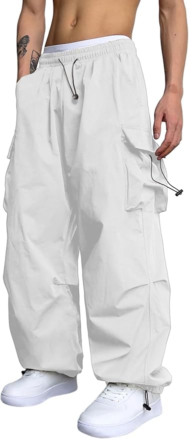 ZAFUL Men's Parachute Pants Casual Baggy Cargo Drawstring Trouser