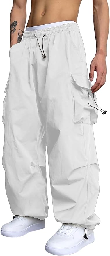 ZAFUL Men's Parachute Pants Casual Baggy Cargo Drawstring Trouser