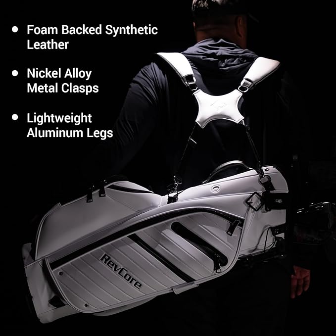RevCore LT Lightweight Golf Stand Bag by CaddyDaddy – Premium Synthetic Leather Carry Golf Bag for Men & Women with 5-Way Divider, Cooler Pocket, Dual Strap – Golf Bag with Stand