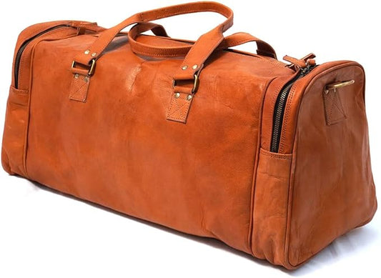 Large Leather 24 Inch Luggage Handmade Duffel Bag Carryall Weekender Airplane Travel Overnight Gym Sports Carry On Duffel Bag For Men And Women