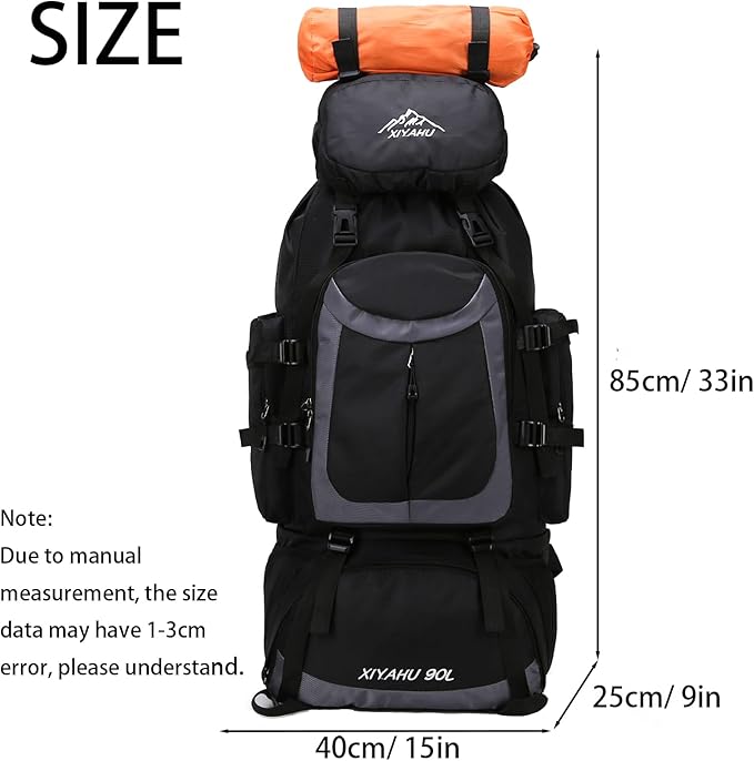 Lawaia 90L Hiking Backpacks Camping Waterproof Backpacking Travel Bag Trekking Back Pack Large Capacity Internal Frame Outdoor Daypacks Rucking Backpack Climbing Ruck Sack for Men Women-Black