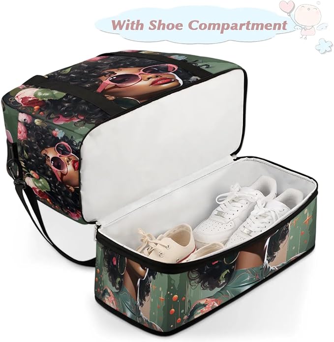 Travel Duffle Bags With Shoes Compartment for Women Men African Women Lightweigh Sports Tote Gym Bag Fashion Foldable Canvas Weekender Overnight Carry On Luggage Handle Bag