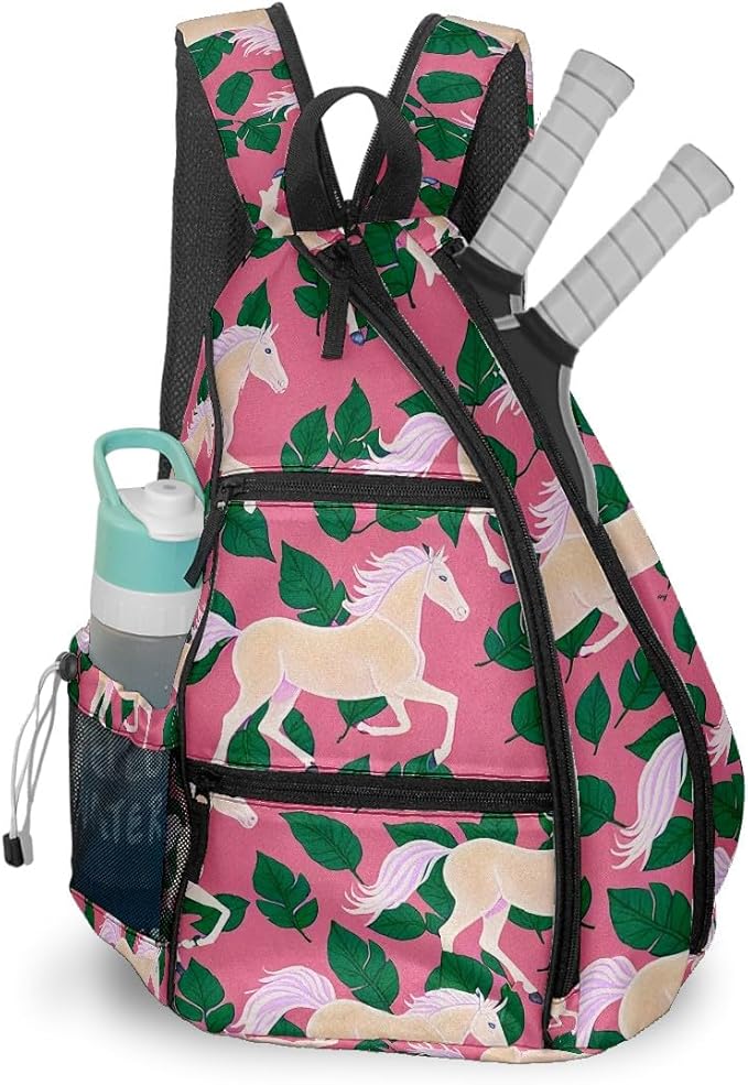 Pickleball Bag Horse Pink Pickle Ball Backpack for Women Men Premium Lightweight Crossbody Sling Bag Sports Backpack for Pickleball Paddle Tennis