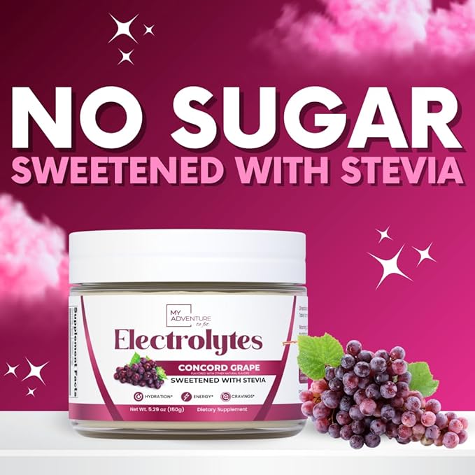 Zero Sugar - Concord Grape Electrolytes Powder - Very Refreshing Hydration - Caffeine Free Energy with All Natural Ingredients - Vegan, Keto & Paleo - Sugar Free Electrolytes Drink Mix - 30 Servings