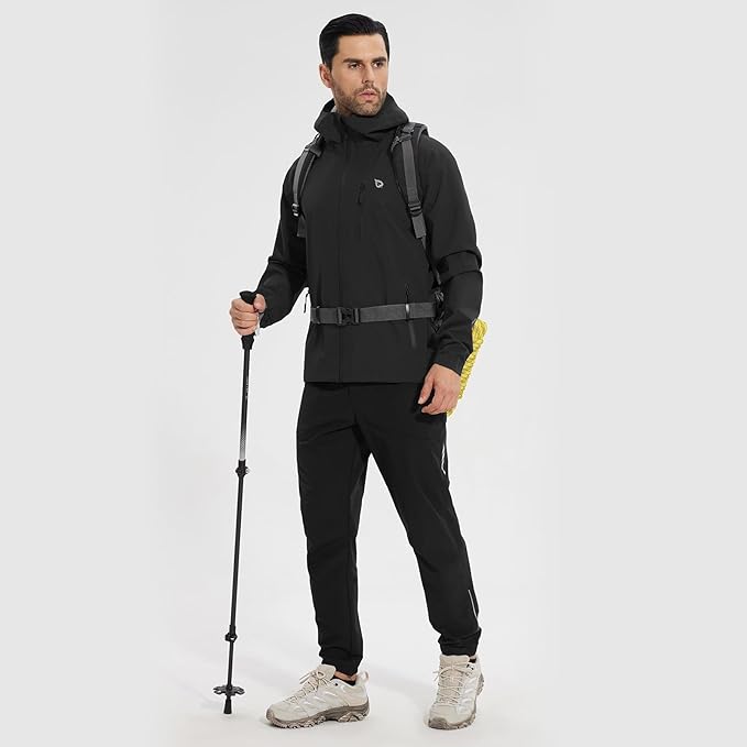 baleaf Men's Rain Jacket Waterproof Windbreaker Raincoat Running Cycling Hiking Gear Hood Lightweight Reflective Packable