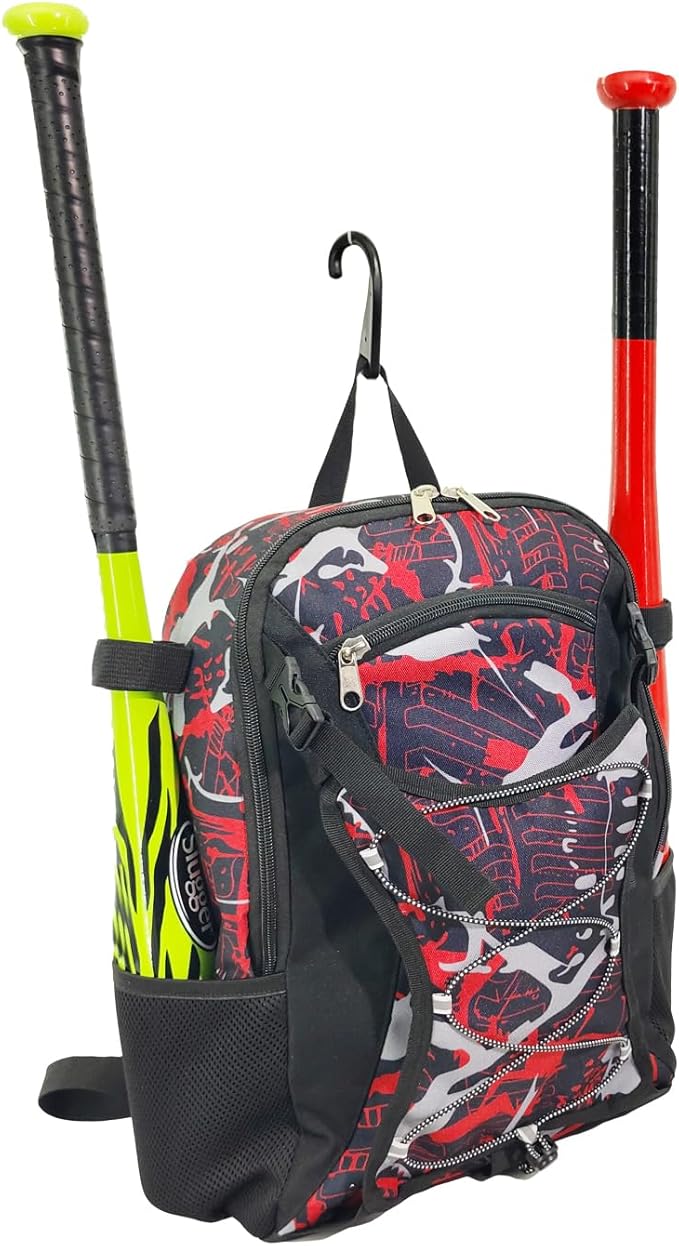 Youth Baseball Bat Bag Backpack, T-Ball & Softball Equipment Gear for Youth with Fence Hook, Lightweight Baseball Bat Backpack, Large Main Compartment for Helmet