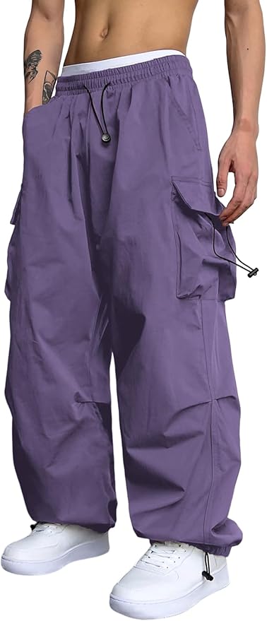 ZAFUL Men's Parachute Pants Casual Baggy Cargo Drawstring Trouser