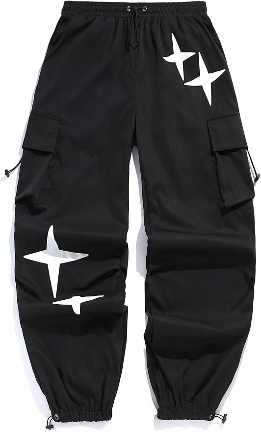 ZAFUL Men's Parachute Pants Casual Baggy Cargo Drawstring Trouser