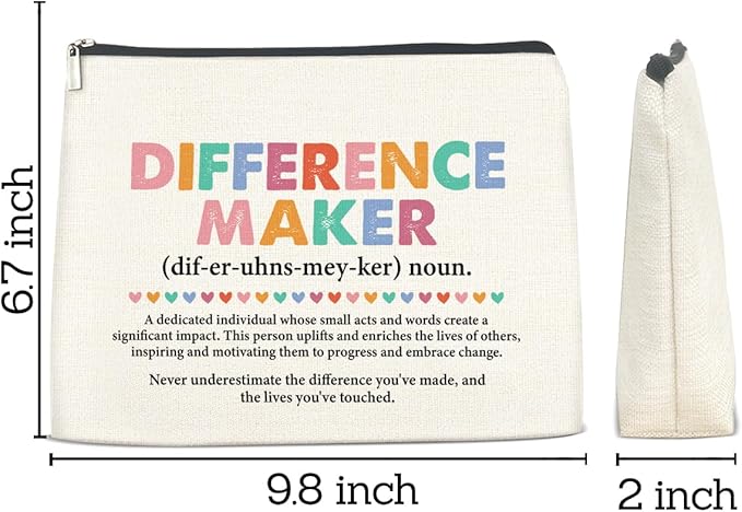 Appreciation Gifts Makeup Bag for Women, Difference Maker Office Gift Christmas Birthday Gifts for Female Boss Manager Leader Coworker Cosmetic Bag with Zipper Travel Toiletry Pouch for Purse