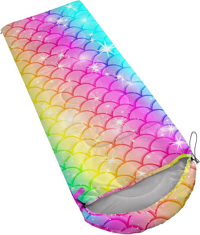 Galaxy Wolf Camping Sleeping Bags Warm & Cool Weather Waterproof Backpacking Blue Purple Starry Sky Sleeping Bag All Seasons Camping, for Adult Kids Boy Girls Camping Gear Equipment, Traveling