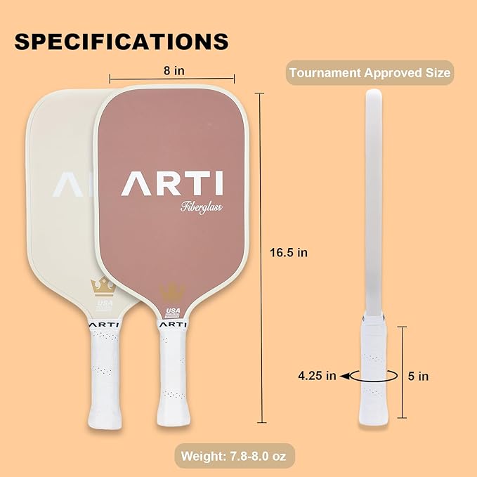 ARTI Pickleball Paddles Set of 2-USAPA Approved Fiberglass Surface Pickleball Set,2 Pickleball Rackets, 4 Balls and 1 Portable Carry Bag