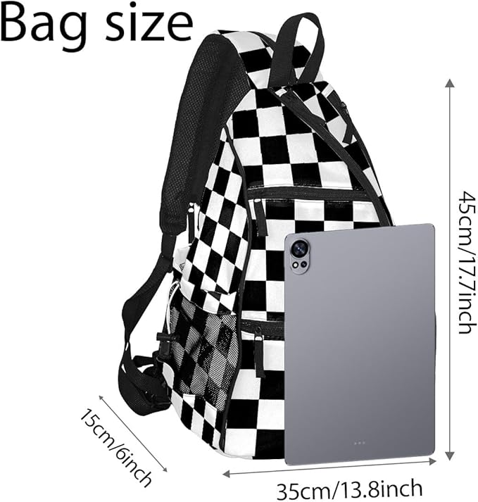 Pickleball Bag Black White Checkered Pickle Ball Backpack for Women Men Premium Lightweight Crossbody Sling Bag Sports Backpack for Pickleball Paddle Tennis