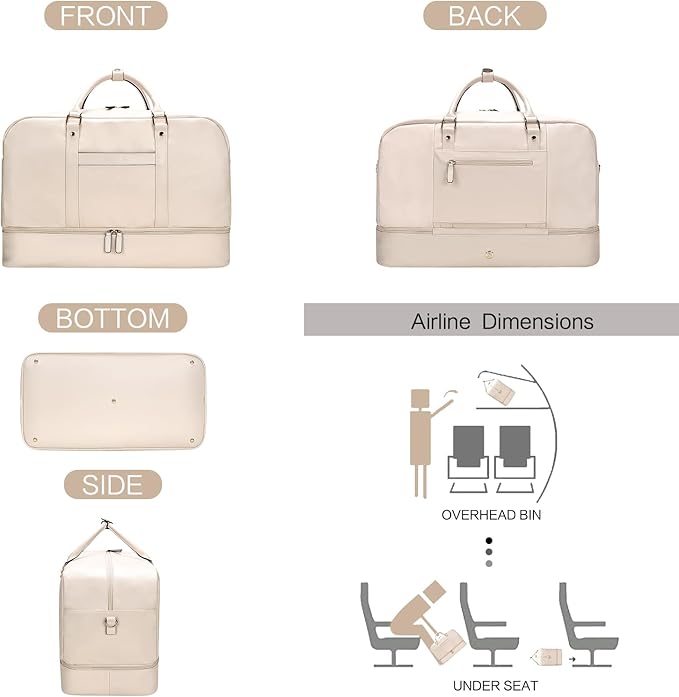 Weekender Bag for Women Men, Large Overnight Bag Faux Leather Travel Duffel Bag with Shoe Compartment Toiletry Packing Cube Carry On Bag Fit 21" Laptop 3Pcs Set (4PCS White)