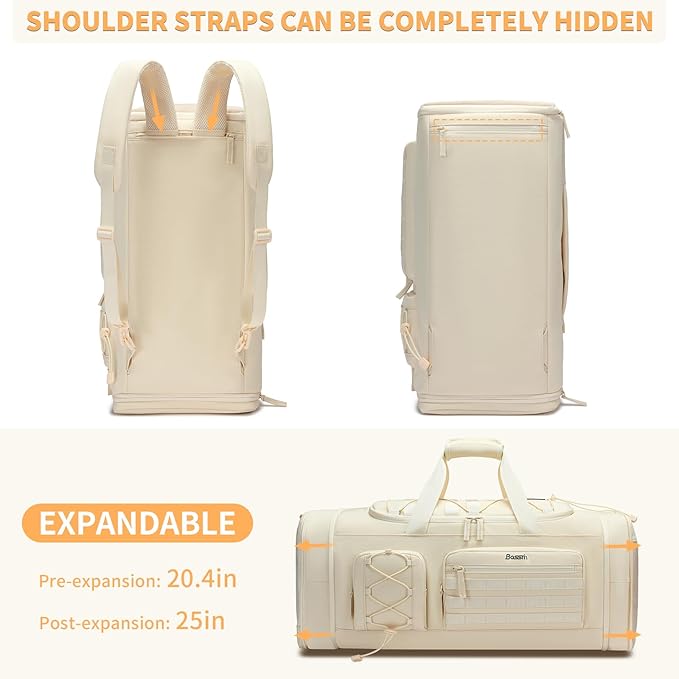 Bosstin Gym Bag for Women & Men, 45L Travel Duffle Sports Duffel Bag Gym Weekender Overnight Backpack with Shoe Compartment (4Beige)