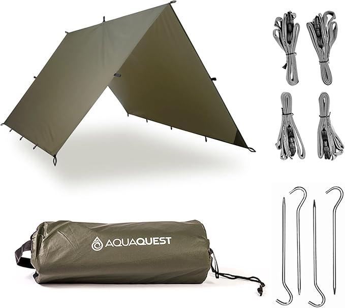 AquaQuest Guide Tarp – Ultralight Waterproof (5,000 mm) Seam-Taped 40D Ripstop Rain Fly for Backpacking, Stealth Camping & Thru-Hiking