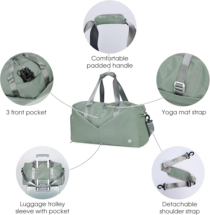 Ceneda 20" Gym Bag for Women with Wet Pocket & Shoe Compartment, Lightweight Duffel Waterproof Carry On Duffle for Travel, Yoga, Overnight (Dark Grey)