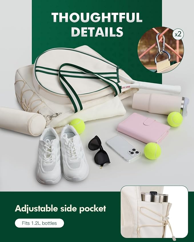 Durable Tennis Gym Tote Bag for Women & Men Sports Duffle Bag with Shoe Compartment & Wet Pocket Fence Hook Extra Ball Pocket Fits 2 Rackets and 15.6" Laptop Overnight Weekend Bag