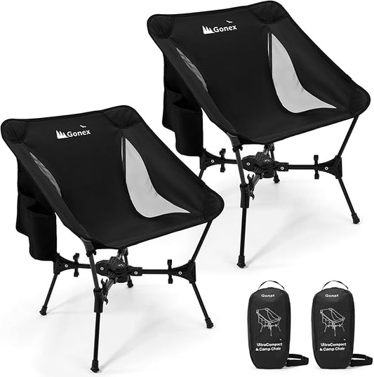 Gonex Portable Camping Chair, The 5th Gen Ultralight Compact Backpacking Foldable Lightweight Folding Chair for Outdoor Camp Hiking Beach Picnic Concert, Supports 330lbs (Black, 2 PCS)