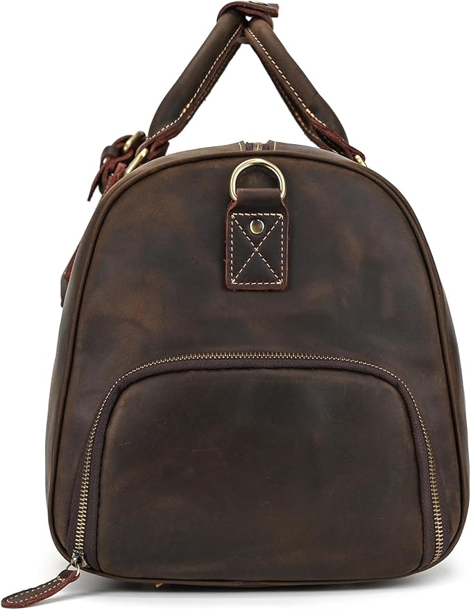 Leather Duffel Bags for Men and Women, 20 Inch Full Grain Leather Travel Overnight Weekend Bags, Dark Brown