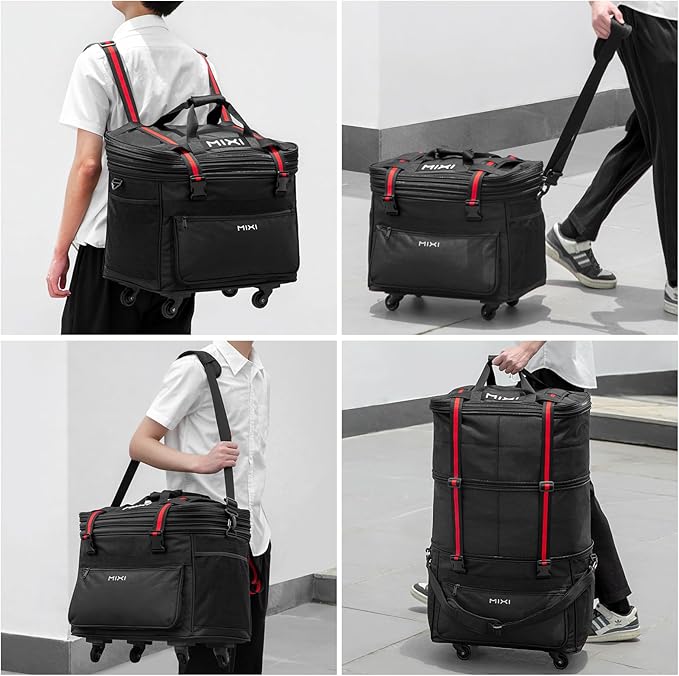 mixi Travel Bag with Wheels Expandable Foldable Luggage Bag Collapsible Rolling Travel Bag Duffel Bag Large Capacity Suitcase for Men Women, Black