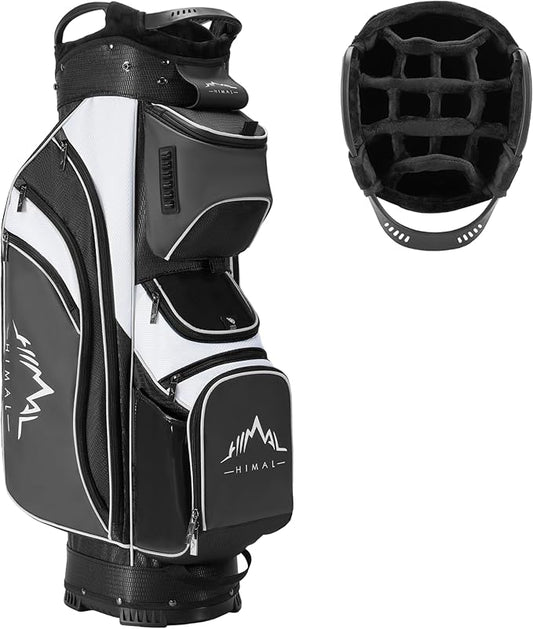 UNIHIMAL 14-Way Golf Cart Bag with Full Length Divider, Premium PU Leather Golf Bag with Plush Top, Magnetic Pocket and Rain Cover for Men