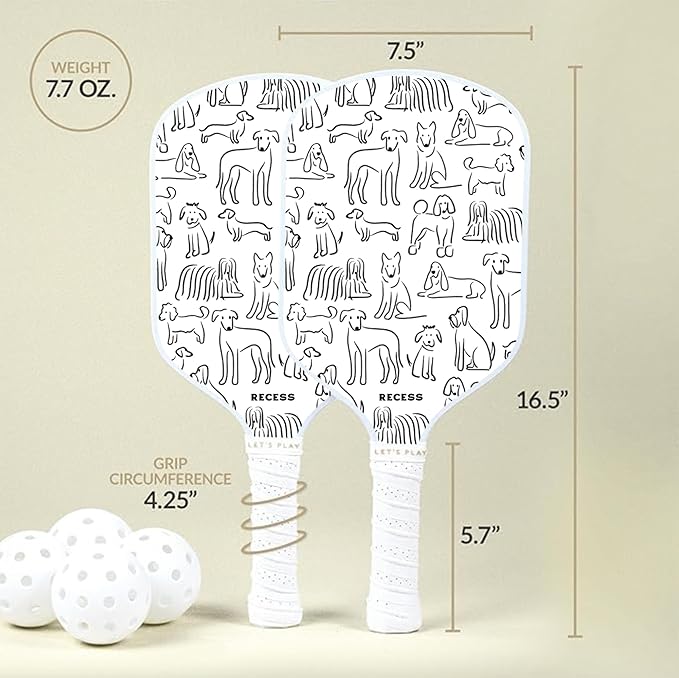 Recess Pickleball Starter Set of Premium Pickleball Paddles and Four (4) Pickle Balls - Lightweight, Honeycomb Core & Comfort Grip Handles - Perfect for Beginners