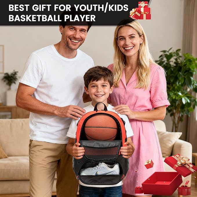 Basketball Backpack - Large Sports Equipment Bag with Ball Holder & Shoe Compartment for Basketball. (red)