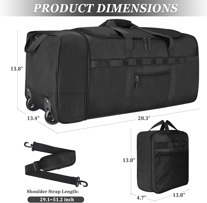 Rolling Duffle Bag with Wheels, 85L Expandable Rolling Duffel Bag for Travelling, Extra Large Foldable Carry on Travel Duffle Bag for Men