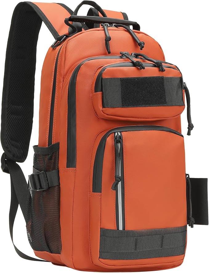 35L Fishing Backpack with Rod Holder, Waterproof Tackle Sling Crossbody Bag with Multi Pocket for Fishing Camping Hunting Hiking, Orange