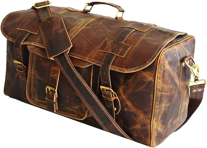 Urban Dezire Leather Duffel Travel Gym Overnight Weekend Leather Bag Sports Cabin