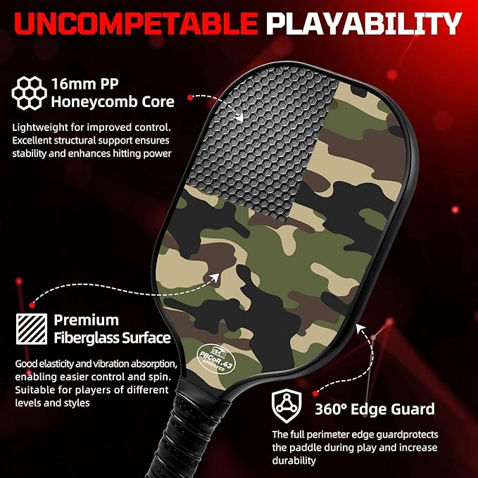 BAGAIL Pickleball Paddles, USAPA Approved Fiberglass Surface Pickleball Set, Lightweight Pickle Ball Rackets with 4 Balls, 1 Bag, Designed in California for Traction and Stability