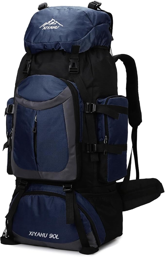 Lawaia 90L Hiking Backpacks Camping Waterproof Backpacking Travel Bag Trekking Back Pack Large Capacity Internal Frame Outdoor Daypacks Rucking Backpack Climbing Ruck Sack for Men Women-Dark Blue