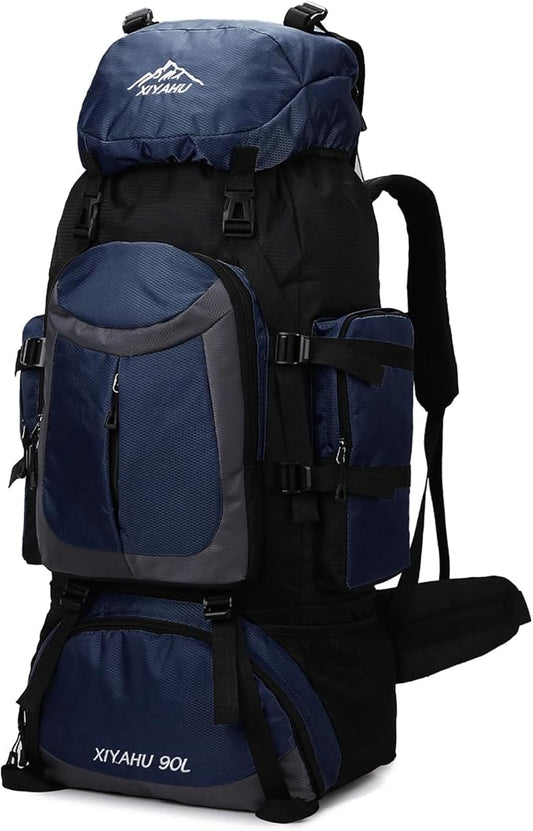 Lawaia 90L Hiking Backpacks Camping Waterproof Backpacking Travel Bag Trekking Back Pack Large Capacity Internal Frame Outdoor Daypacks Rucking Backpack Climbing Ruck Sack for Men Women-Dark Blue